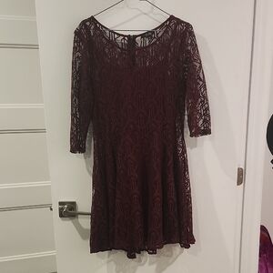 P2P 19" BeBop Burgundy Lace Long Sleeve Dress